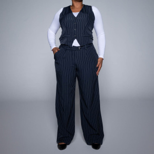 Navy Stripe Slax Suit Pants